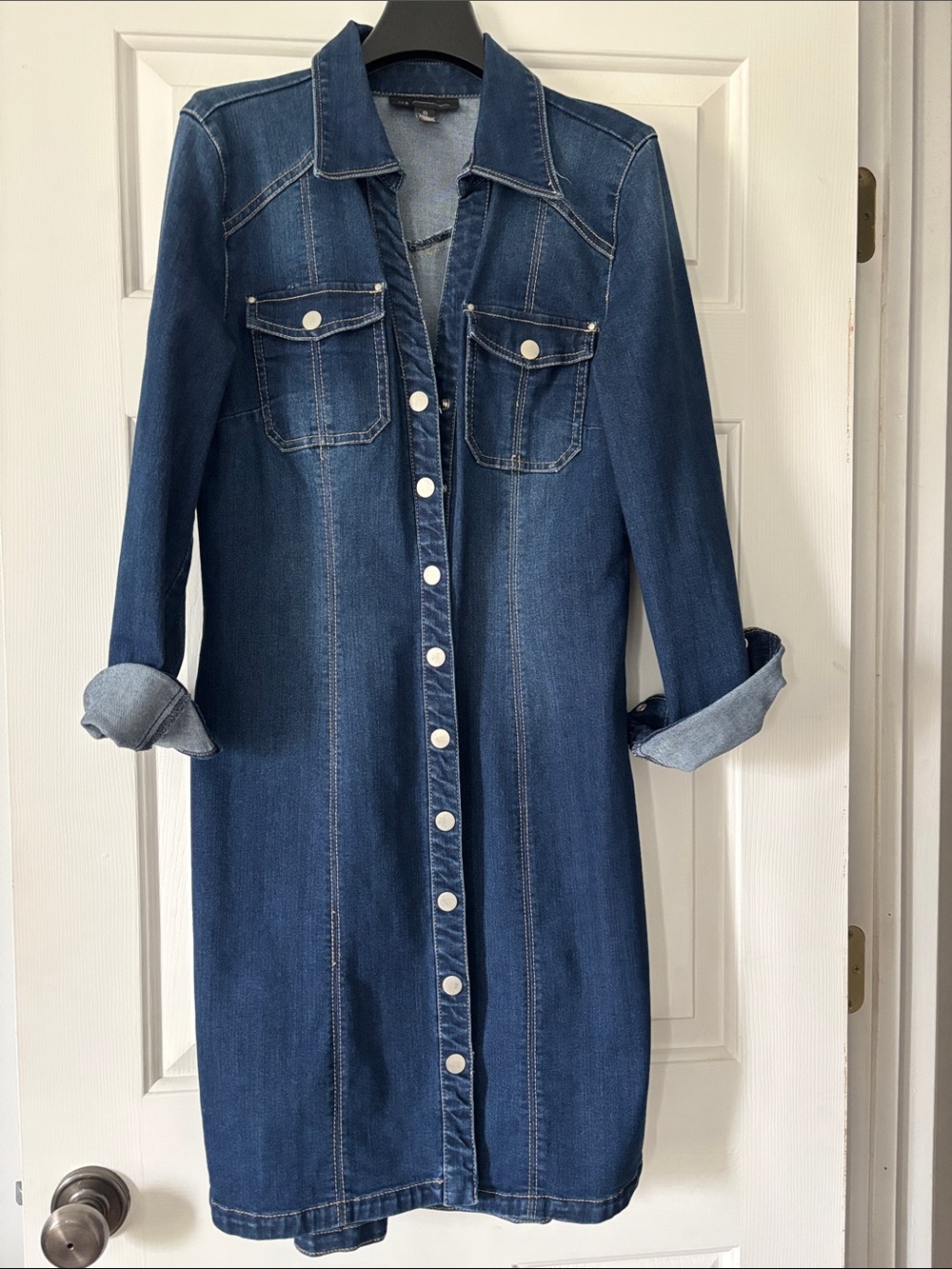 INC International Concepts Dark Blue Denim Button-Front Shirt Dress